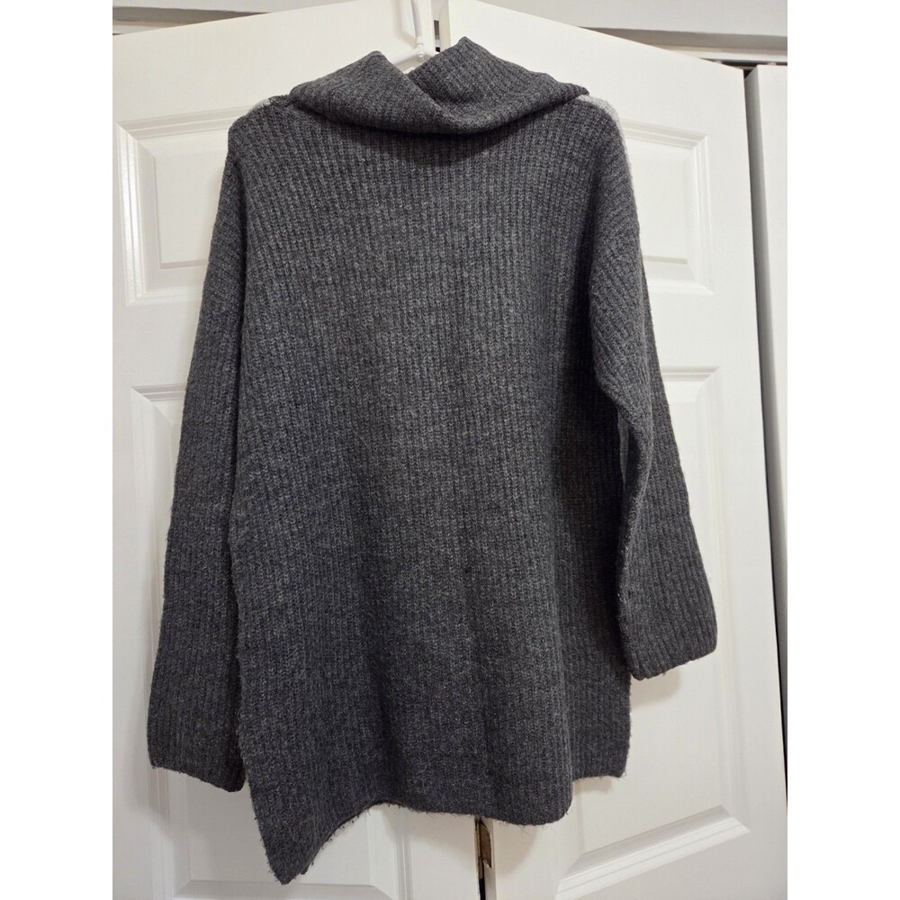 Cable & Gauge Cowl Neck Gray Color Block Long Sleeve Sweater Women's - Picture 2 of 5
